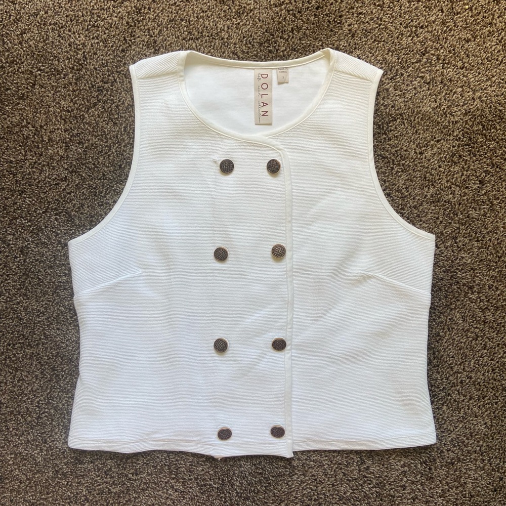 Dolan White Textured Double Breasted Button Tank Small